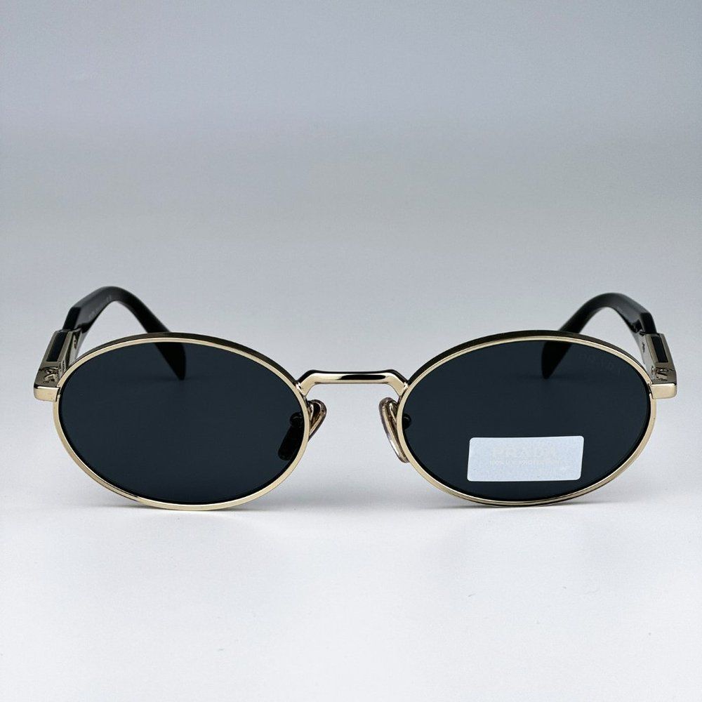 NEW Prada PR65ZS ZVN09T Pale Gold Dark Grey Oval Metal Unisex Sunglasses - Picture 6 of 14